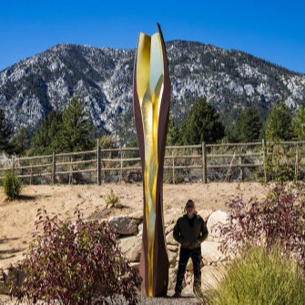 Cor - corten and gold public art sculpture by Heath Satow Lake Tahoe NV