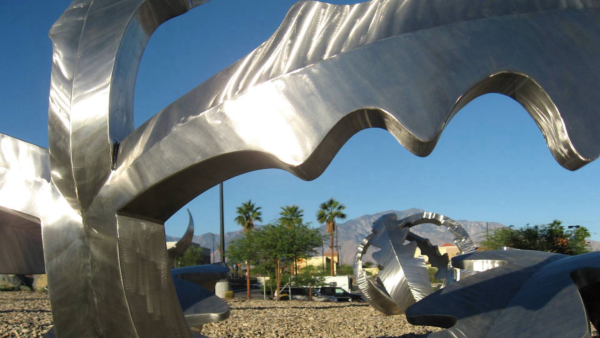 Tumbling Weed - stainless steel public art dandelion sculpture by Heath Satow Palm Desert CA