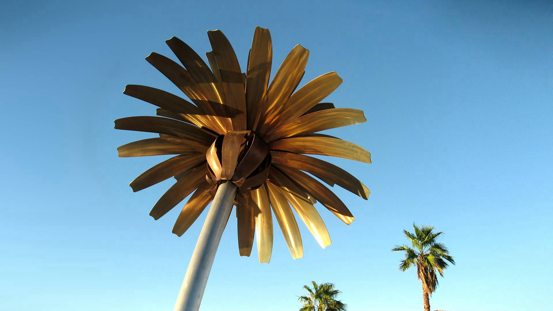 Tumbling Weed - stainless steel public art dandelion sculpture by Heath Satow Palm Desert CA