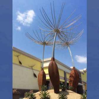 Wish - stainless steel and corten dandelion public art sculpture by Heath Satow