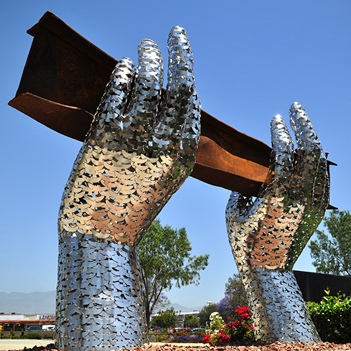 Reflect — polished stainless steel 9/11 memorial public art sculpture by Heath Satow