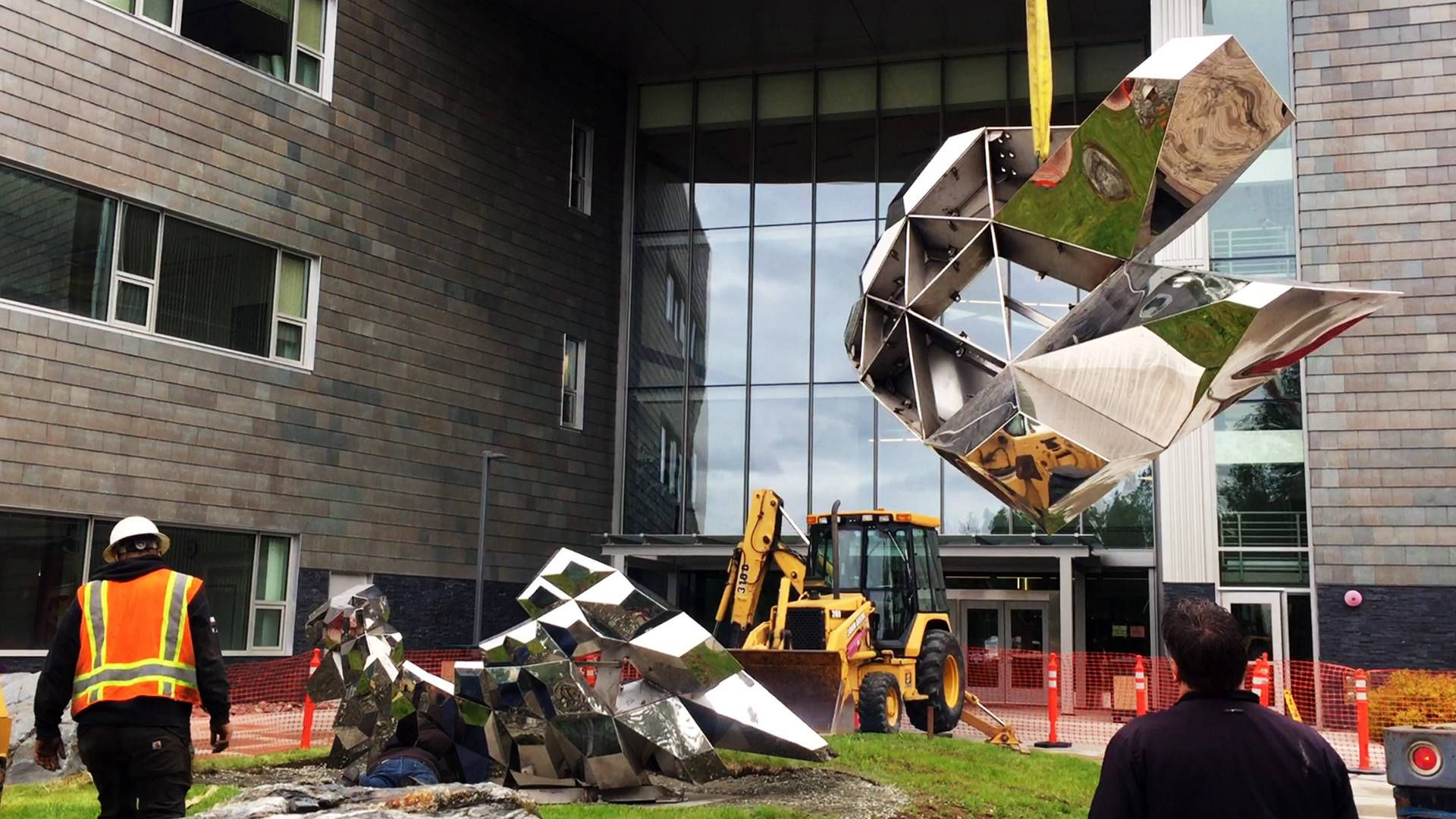 Heath Satow installing Inflorescence at UAA in Anchorage, AK