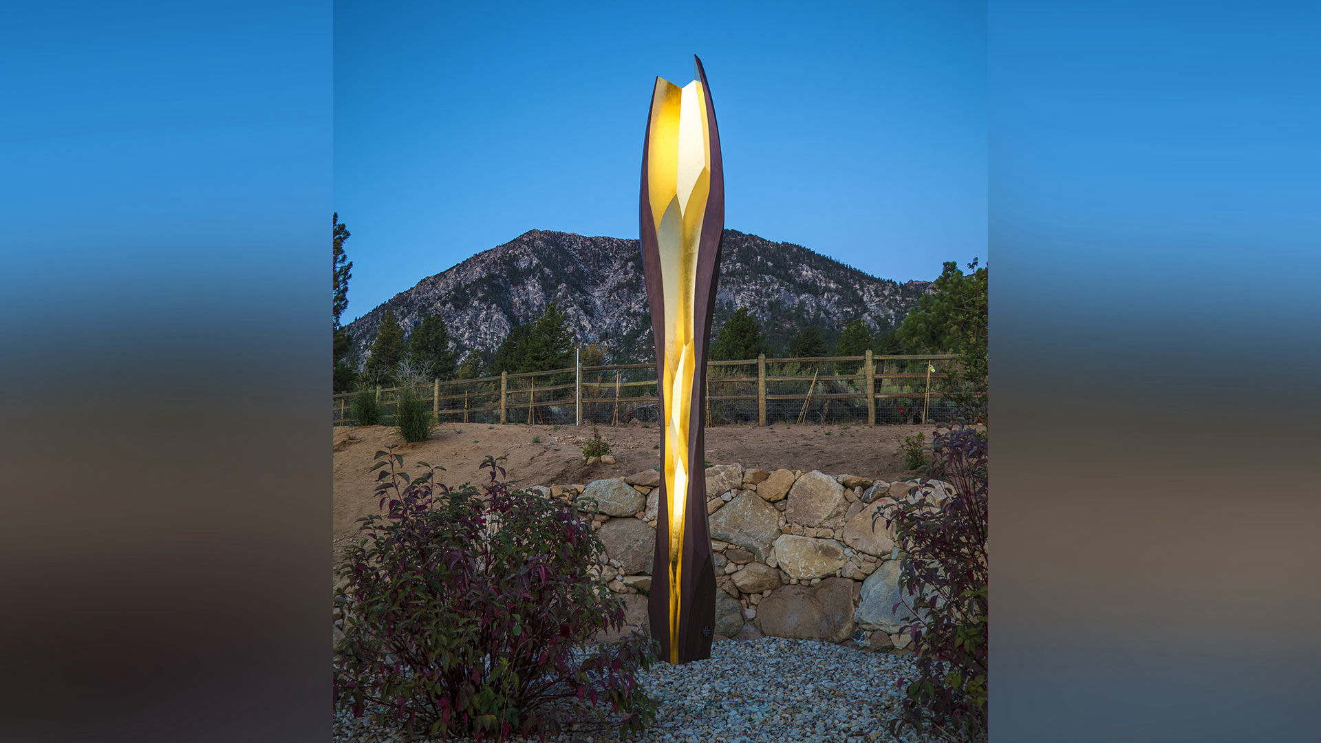 Cor — corten and gold public art sculpture by Heath Satow, Buffalo Creek Art Center, NV