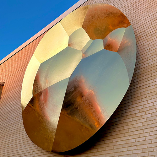 Solace — stainless steel and 23.75K gold public art sculpture by Heath Satow, Raleigh, NC, UNC Rex Cancer Center